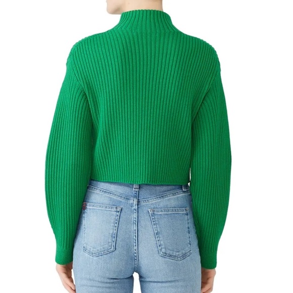 TIBI Green Rib Wool Pullover Sweater S – 100% Wool Cropped Fit - Picture 2 of 4